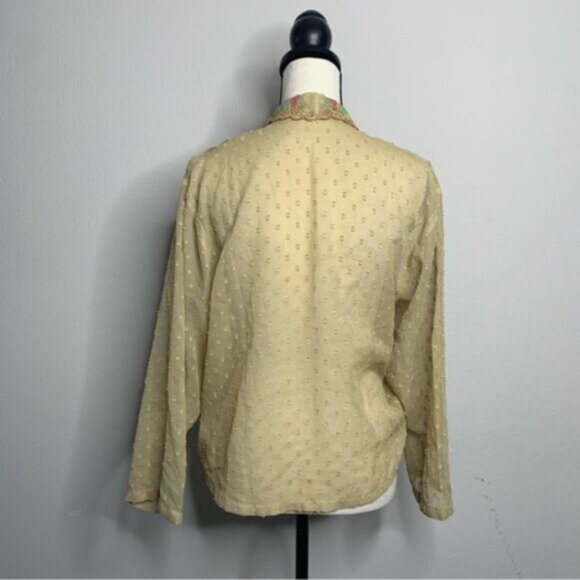 Lauren Ralph Lauren Embroidered Floral Lace Trim Sheer Blouse - Picture 12 of 13